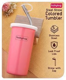 Babyhug Steel Straw Colored Tumbler Pink - 450 ml