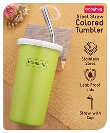 Babyhug Steel Straw Colored Tumbler Green - 450 ml