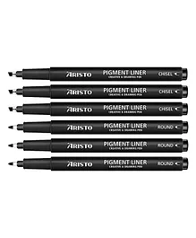 Aristo Round & Chisel Tip Waterproof Quick-Drying Pigment Liner Pack of 6 - Black