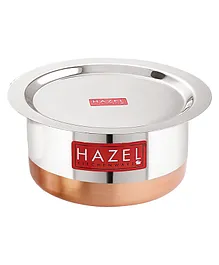 HAZEL Steel Copper Bottom Tope with Lid Copper Bottom Vessels For Cooking Copper Bottom Cooking Utensils Stainless Steel Tope Patila Silver - 1500 ML