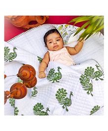 Almitra Sustainables Mystic Peacock  Hand Block Printed Muslin Blanket- 1 Quantity