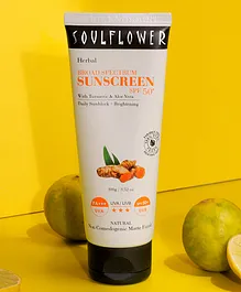 Soulflower Herbal Broad Spectrum Sunscreen With Turmeric - SPF 50 Plus PA 3xPlus No Whitecast Matte Effect - 100 g