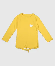 Chipbeys Full Sleeves Heart Placement Printed Front Tie Up Top - Yellow