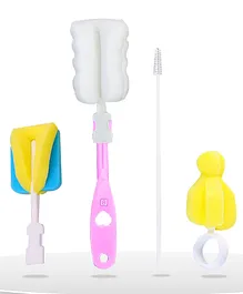 Bembika Baby Bottle Cleaning Brushes Bottle Brush Cleaner Baby Milk Bottle Cleaning Brush Set 4 Pcs - White Yellow