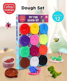 Play Nation 12 in 1 Fun Dough Clay Set for Kids- 300g| | Art & Craft Activity Gift Toys for 3 Years+ Kids| 12 Colors, Creative Designs, 12 Plastic Animals and Insects Moulds| Promote Fine Motor Skills| Educational and Imaginative Play| BIS Certified