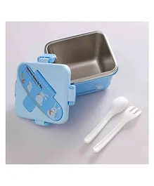 Elecart Cute Cartoon Printed Snacks Box with Spoon & Fork One Bowl Stainless Steel Lunch Box - Blue