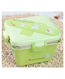 Elecart Cute Cartoon Printed Snacks Box with Spoon & Fork One Bowl Stainless Steel Lunch Box - Light Green