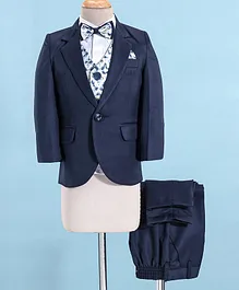 Robo Fry Viscose Woven Full Sleeves Four Piece Party Suits With Bow -Navy Blue