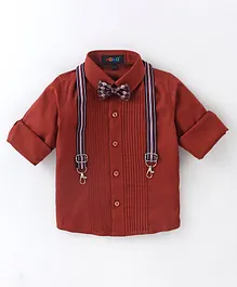 Robo Fry Cotton Full Sleeves Pintucks Party Shirt with Bow & Suspender - Maroon