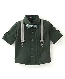 Robo Fry Cotton Full Sleeves Pintucks Party Shirt with Bow & Suspender - Green