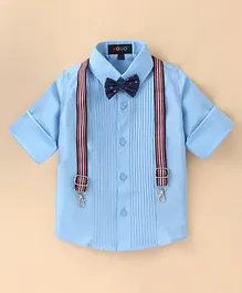 Robo Fry Cotton Full Sleeves Pintucks Party Shirt with Bow & Suspender - Sky Blue