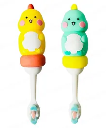FunBlast Cute Dinosaur Design Toothbrush for Kids (Pack of 2 - Random Color)
