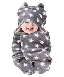 OyO Baby 3-in-1 Fleece Hooded Baby Blanket Wrapper - Grey