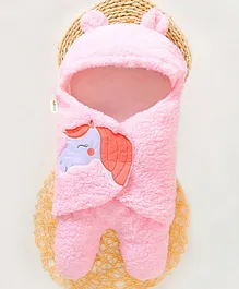 OYO BABY Fleece Baby Blankets New Born Pack of Hooded Supersoft Wearable Unicorn Wrapper Cum Baby Sleeping Bag - Pink