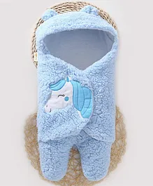 OYO BABY Fleece Baby Blankets New Born Pack of Hooded Supersoft Wearable Unicorn Wrapper Cum Baby Sleeping Bag - Blue