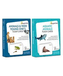 GrapplerTodd Premium Flash Cards Combo Pack Animals and Their Young Ones & Aquatic Animals- Multicolor