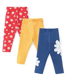 Babyhug Cotton Lycra Knit Full Length Leggings with Stretch & Floral & Polka Dots Printed Pack of 3 - Red Yellow & Blue