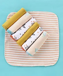 OHMS Interlock Knit Hand & Face Towels With Stripes & Sheep Print Pack of 7 - Multicolour