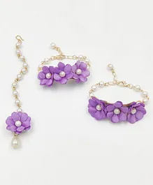 Lime By Manika  Floral Embellished Bracelets & Maang Teeka Set - Lilac