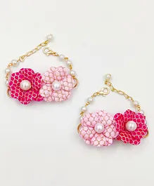 Lime By Manika Set Of 2 Shimmer Flower Embellished Bracelets - Pink
