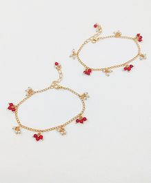Lime By Manika Kum Kum Dangling Bead Anklets - Red Off White