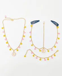 Lime By Manika Set Of 3 Gulbahar Charmed Jewellery Set - Pink & Yellow
