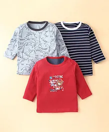 Kidi Wav Pack OF 3 Full Sleeves Striped & Dinosaurs Printed Tees - Multi Colour