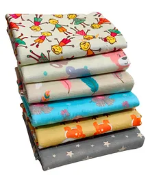AHC ZIKKU Printed Dry Sheet for Baby Newborn Bed Protector Waterproof Mat Quick Absorbency Combo Pack of 6 - Multicolour