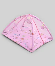 Kiddybuddy Baby Bedding Mattress Set Play Gym With Mosquito Net And Hanging Rattles - Pink