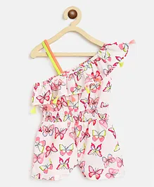 Nauti Nati Sleeveless One Shoulder Butterfly  Printed Jumpsuit - Pink