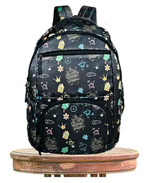 KARBD School Bag Backpack for Kids Doodle Art Design Black - Height 17 Inches