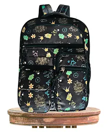 KARBD School Bag Backpack for Kids Doodle Art Design Black - Height 16 Inches