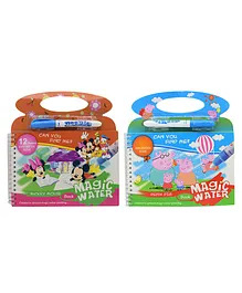 Asera Pig and Mickey Mouse Theme Reusable Magic Water Painting Book - Multicolor