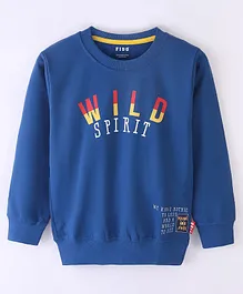 Fido Looper Full Sleeves Text Printed Light Winterwear T-Shirt - Navy Blue
