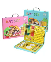 HAPPY HUES Portable Art Set Drawing Art Kit For Kids & Adults Art Supplies Includes Oil Pastels Colored Pencils Watercolor Pens Watercolors & Accessories Pink - 88 Pieces