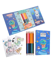 Happy Hues Travel Coloring Kit For Kids No Mess Dinosaur Coloring Set With 60 Coloring Pages And 8 Double Sided Coloring Pencils Coloring Book For Girls And Boys Birthday Party Favors Gifts - Blue
