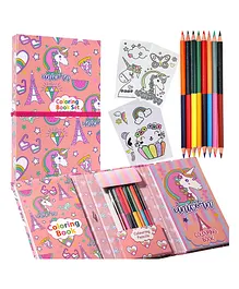 HAPPY HUES Travel Coloring Kit For Kids No Mess Unicorn Coloring Set With 60 Coloring Pages And 8 Double Sided Coloring Pencils Coloring Book For Girls And Boys Birthday Party Favors Gifts - Pink