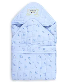 Kritiu Baby Hooded Wrapper With Belt Cartoon Print - Blue