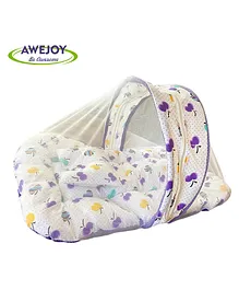 Awejoy Cotton Bedding Set with Mosquito Net for Baby Multicolor apple Design - Purple