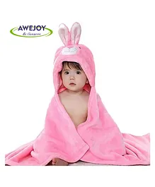 Awejoy Baby Blanket Ultrasoft Luxury Hooded Funny Rabbit Caps Wrapper Cum  Blanket  Cum Baby Bath Towel - Pink