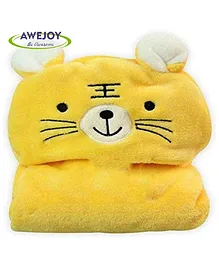 Awejoy Newborn Baby Blanket Ultrasoft Luxury Hooded Funny Caps Wrapper Cum Baby Blanket 3 in 1 Cum Baby Bath Towel Tiger - Yellow