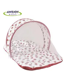 Awejoy Cotton Bedding Set with Mosquito Net for Baby Multicolor Strawberry Design  - Red