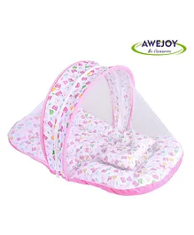 Awejoy Cotton Bedding Set with Mosquito Net for Baby Multicolor Head Design - Pink