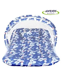 Awejoy Cotton Bedding Set with Mosquito Net for Baby Whitecolor Rabbit Head Design - Navy Blue