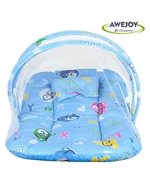 Awejoy Cotton Bedding Set with Mosquito Net for Baby ABCD and Dog Head Design - Blue
