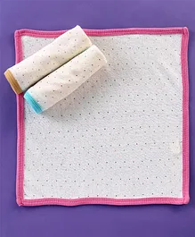 Pink Rabbit Cotton Terry Knit Wash Clothes Polka Dots Print Pack of 3 - Pink Brown & Sky Blue