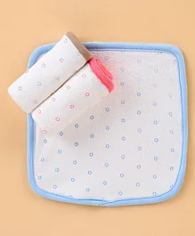 Pink Rabbit Terry Hand & Face Towels  With Star Print Pack of 3  -  Coral Brown & Sky Blue
