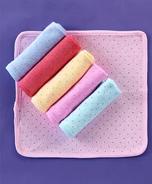 Pink Rabbit Cotton Terry Knit Wash Clothes Polka Dots Print Pack of 6 - Multicolour