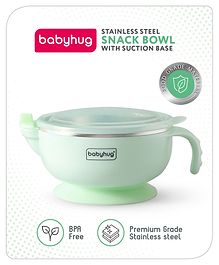 Babyhug Stainless Steel Bowl with Suction Base - Green