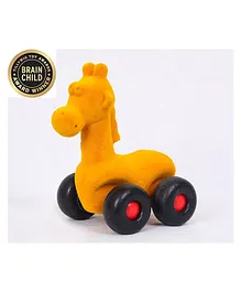 RUBBABU Natural Rubber Giraffe Push & Go Toy- Mustard